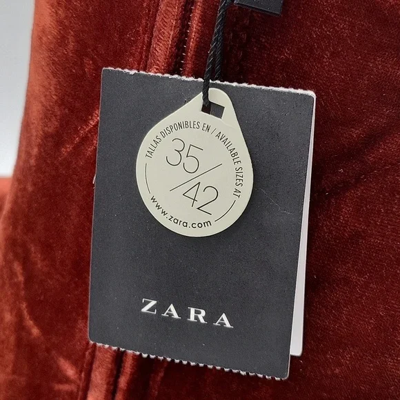 857- ZARA Burgundy Velvet Ankle Boots | Chunky Heel | Size 5.5 NWT - Picture 9 of 9